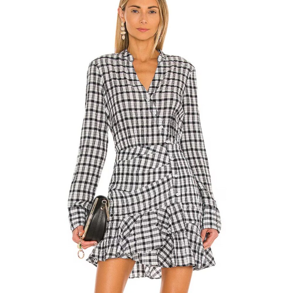 Veronica Beard Black and White Plaid Long Sleeve Dress